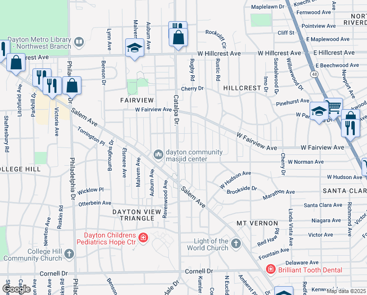 map of restaurants, bars, coffee shops, grocery stores, and more near 2026 Catalpa Drive in Dayton