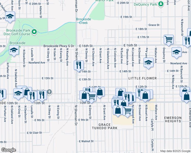 map of restaurants, bars, coffee shops, grocery stores, and more near 1304 North Grant Avenue in Indianapolis
