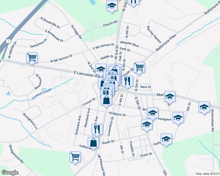 map of restaurants, bars, coffee shops, grocery stores, and more near 10 South 3rd Street in Oxford