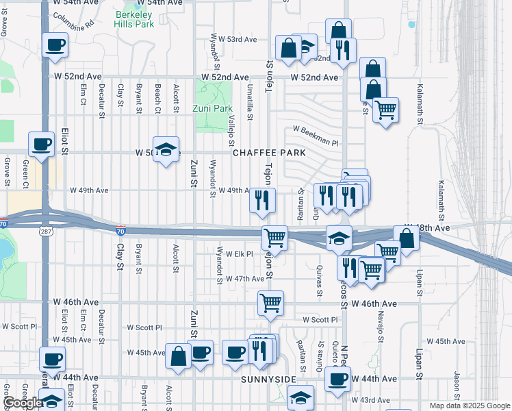 map of restaurants, bars, coffee shops, grocery stores, and more near 4836 15th Street in Denver