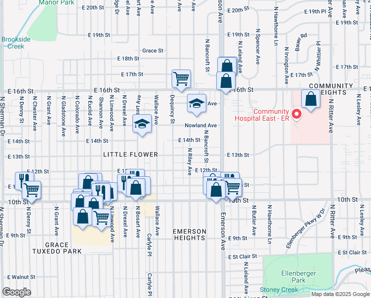 map of restaurants, bars, coffee shops, grocery stores, and more near 1236 North Riley Avenue in Indianapolis