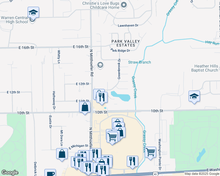 map of restaurants, bars, coffee shops, grocery stores, and more near 10148 Greenbrook Trail in Indianapolis