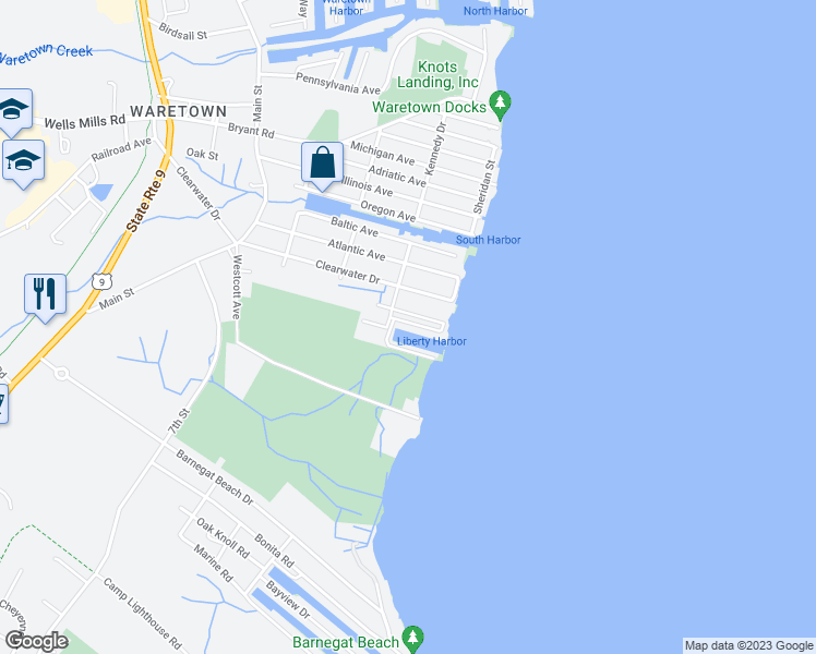 map of restaurants, bars, coffee shops, grocery stores, and more near 19 Grand Bay Harbor Drive in Ocean Township