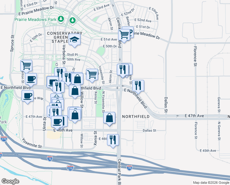 map of restaurants, bars, coffee shops, grocery stores, and more near in Denver