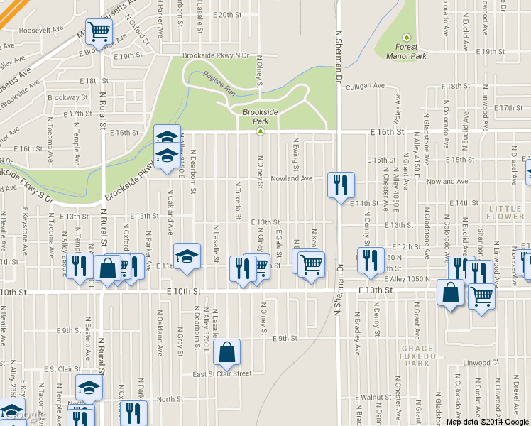 map of restaurants, bars, coffee shops, grocery stores, and more near 1230 North Gale Street in Indianapolis