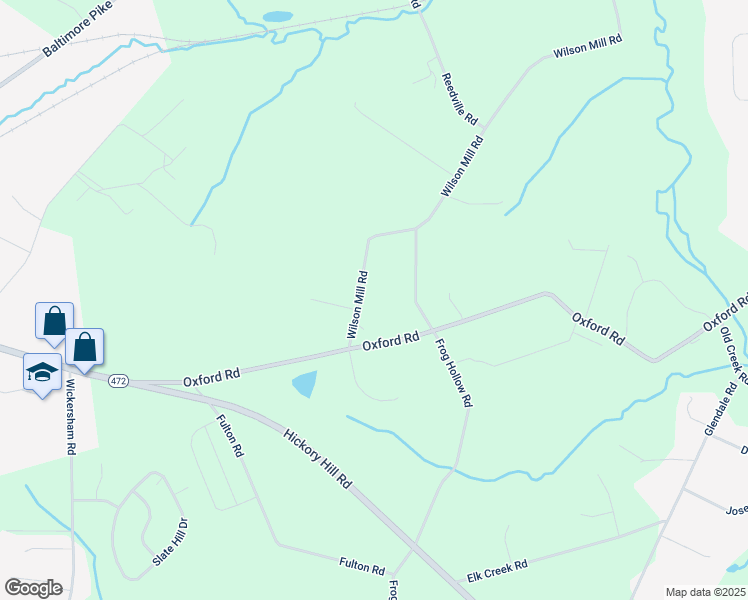map of restaurants, bars, coffee shops, grocery stores, and more near 121 Wilson Mill Road in Oxford