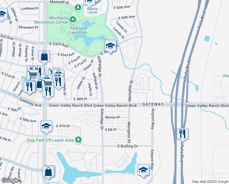map of restaurants, bars, coffee shops, grocery stores, and more near 16199 Green Valley Ranch Boulevard in Denver