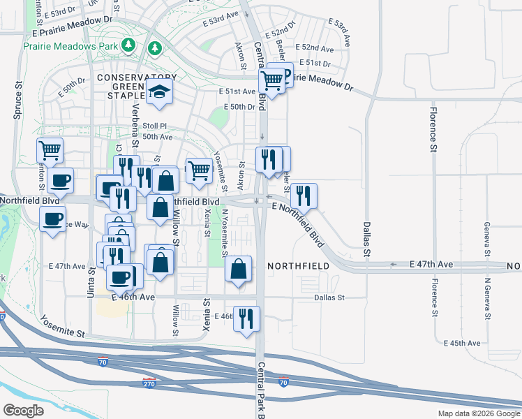 map of restaurants, bars, coffee shops, grocery stores, and more near in Denver