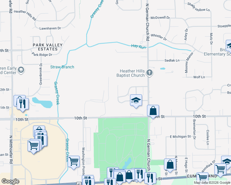 map of restaurants, bars, coffee shops, grocery stores, and more near 10803 Tealpoint Drive in Indianapolis