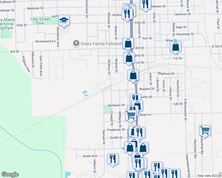 map of restaurants, bars, coffee shops, grocery stores, and more near 201-299 Cowgill Street in Chillicothe
