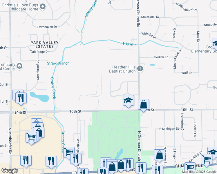 map of restaurants, bars, coffee shops, grocery stores, and more near 10803 Tealpoint Drive in Indianapolis