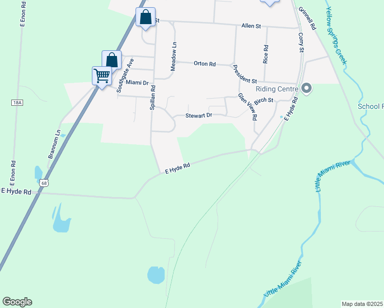 map of restaurants, bars, coffee shops, grocery stores, and more near 898 East Hyde Road in Yellow Springs