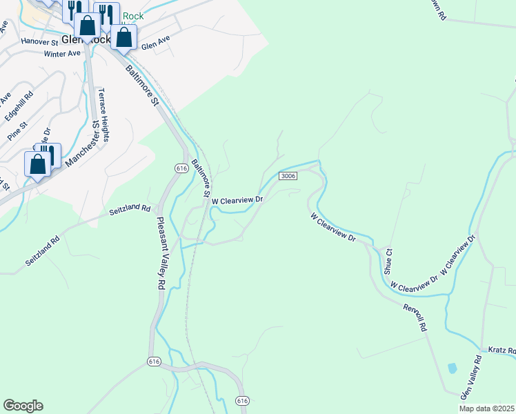 map of restaurants, bars, coffee shops, grocery stores, and more near Walker Road in Glen Rock