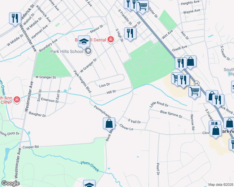 map of restaurants, bars, coffee shops, grocery stores, and more near 24 Hill Street in Hanover