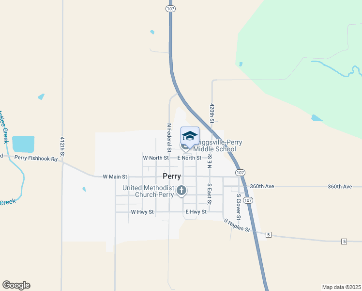 map of restaurants, bars, coffee shops, grocery stores, and more near 201 North Federal Street in Griggsville