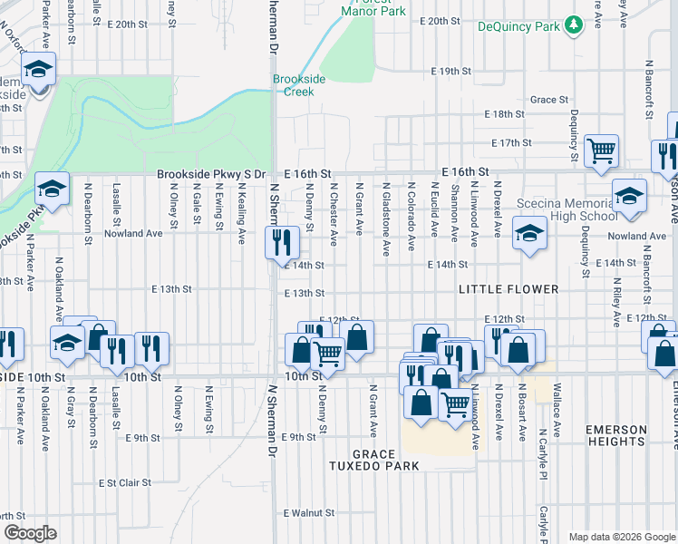 map of restaurants, bars, coffee shops, grocery stores, and more near 1304 North Grant Avenue in Indianapolis