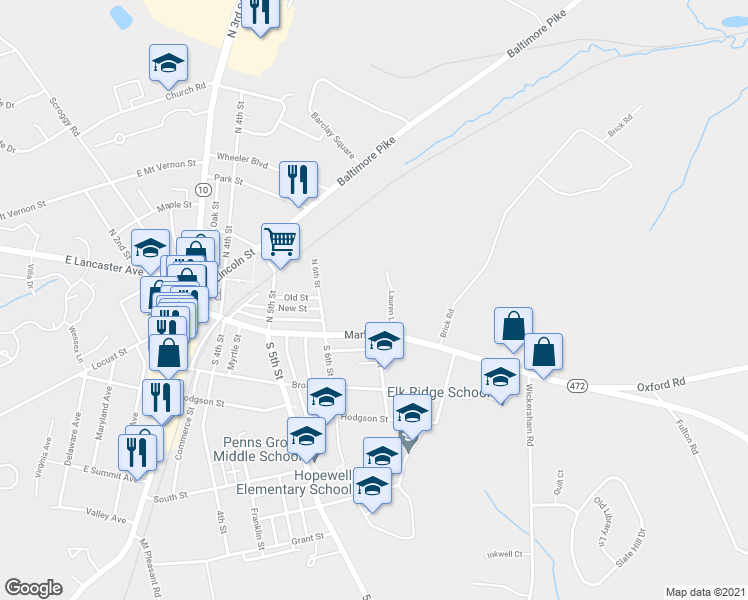 map of restaurants, bars, coffee shops, grocery stores, and more near 709 Market Street in Oxford