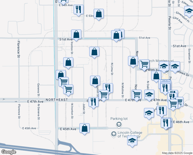 map of restaurants, bars, coffee shops, grocery stores, and more near 4909 Kingston Street in Denver