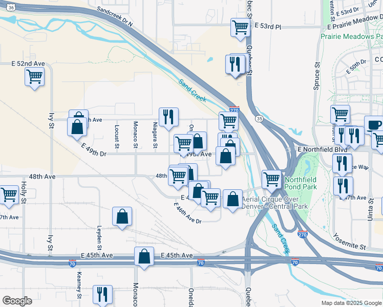 map of restaurants, bars, coffee shops, grocery stores, and more near 4901 Oneida Street in Commerce City