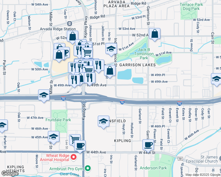 map of restaurants, bars, coffee shops, grocery stores, and more near 4891 Independence Street in Wheat Ridge