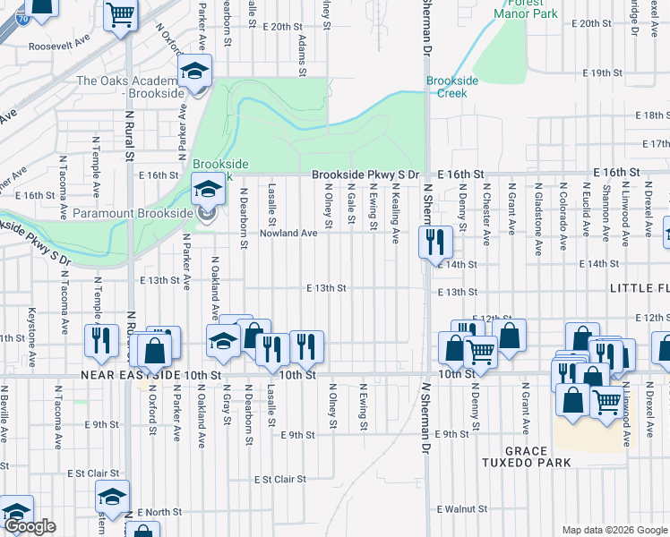 map of restaurants, bars, coffee shops, grocery stores, and more near 1352 North Gale Street in Indianapolis