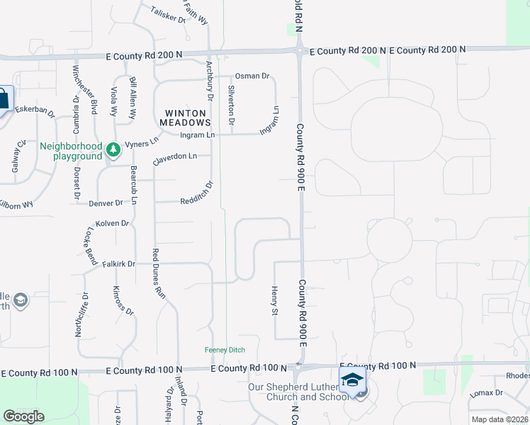 map of restaurants, bars, coffee shops, grocery stores, and more near 1560 North County Road 900 East in Avon