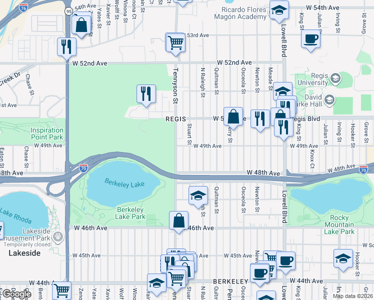 map of restaurants, bars, coffee shops, grocery stores, and more near 4920 Tennyson Street in Denver