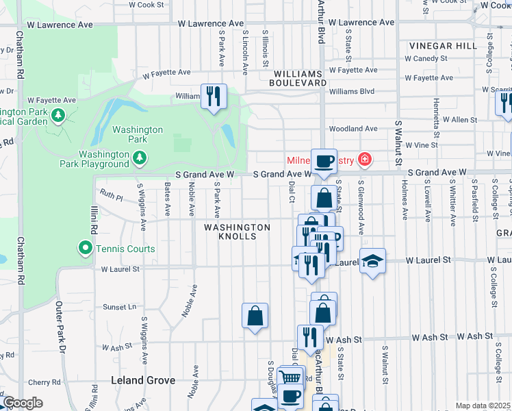 map of restaurants, bars, coffee shops, grocery stores, and more near in Springfield
