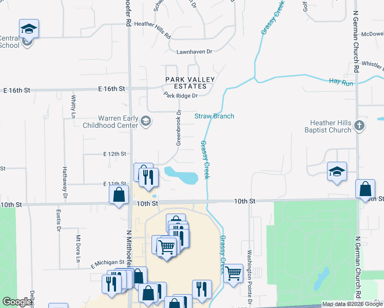 map of restaurants, bars, coffee shops, grocery stores, and more near 10238 Bayton Court in Indianapolis