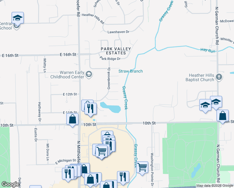map of restaurants, bars, coffee shops, grocery stores, and more near 10238 Bayton Court in Indianapolis