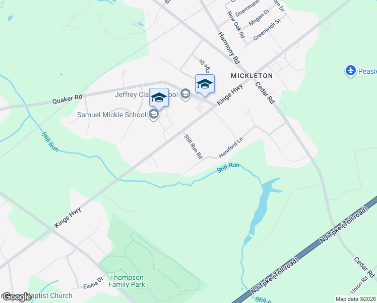 map of restaurants, bars, coffee shops, grocery stores, and more near 7 Still Run Road in East Greenwich Township
