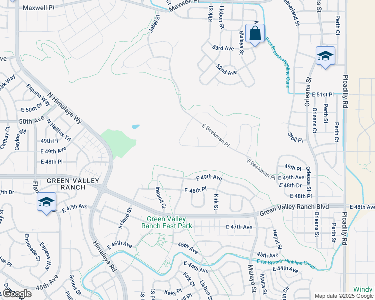 map of restaurants, bars, coffee shops, grocery stores, and more near 20439 East 49th Avenue in Denver