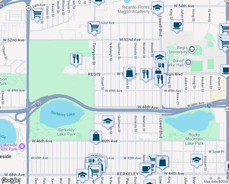 map of restaurants, bars, coffee shops, grocery stores, and more near 4911 Quitman Street in Denver