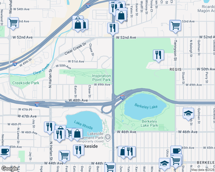 map of restaurants, bars, coffee shops, grocery stores, and more near in Denver