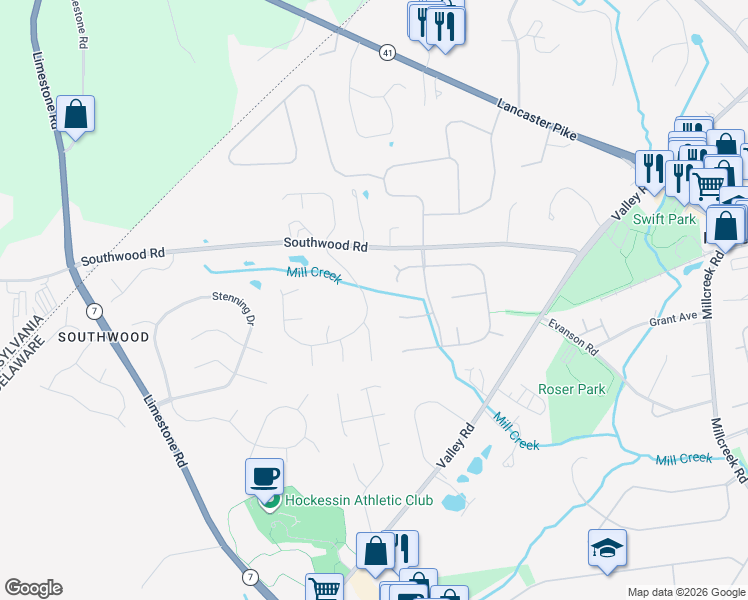map of restaurants, bars, coffee shops, grocery stores, and more near 5 Pierson's Ridge in Hockessin