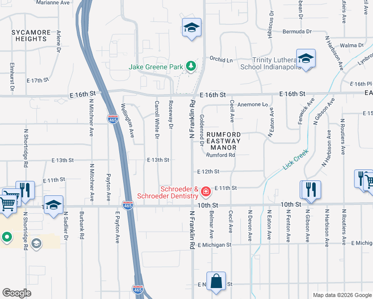 map of restaurants, bars, coffee shops, grocery stores, and more near 1320 North Franklin Road in Indianapolis
