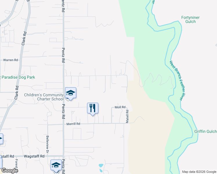 map of restaurants, bars, coffee shops, grocery stores, and more near 6903 Kitty Lane in Paradise