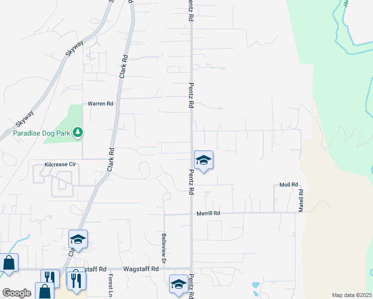 map of restaurants, bars, coffee shops, grocery stores, and more near 1721 Timber Walk Way in Paradise