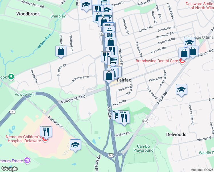 map of restaurants, bars, coffee shops, grocery stores, and more near in Wilmington