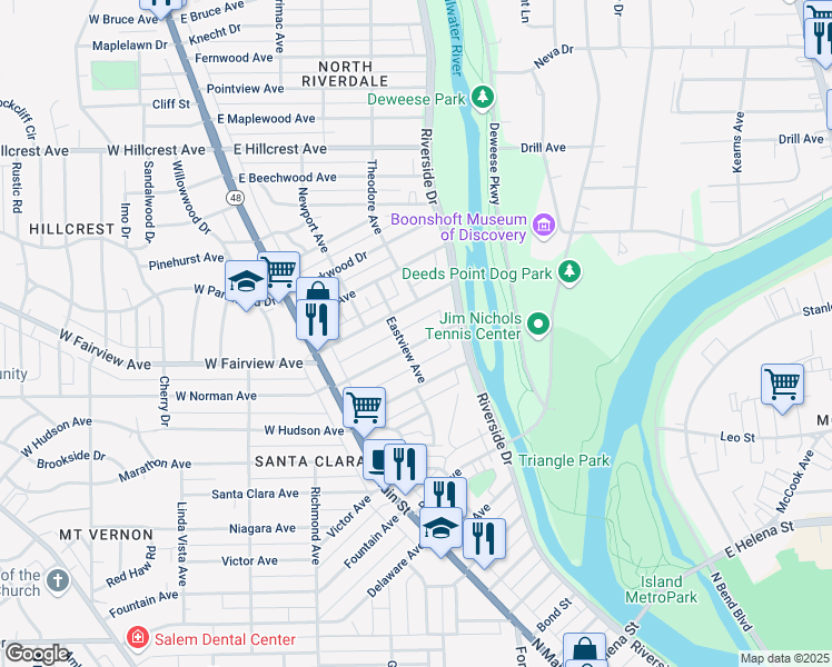 map of restaurants, bars, coffee shops, grocery stores, and more near 119 West Norman Avenue in Dayton