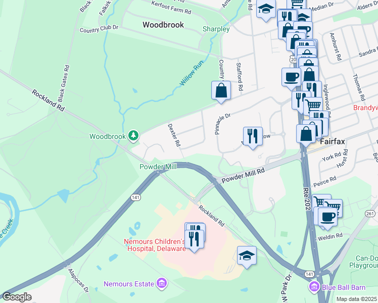 map of restaurants, bars, coffee shops, grocery stores, and more near 202 Welwyn Road in Wilmington
