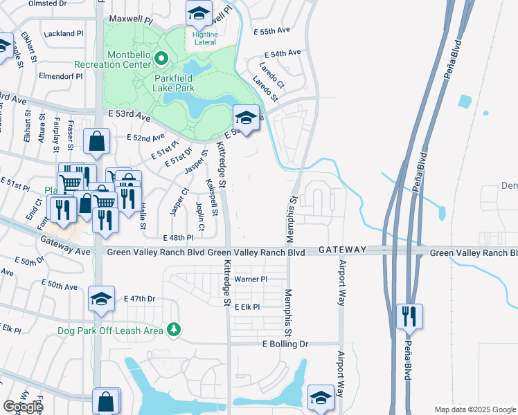 map of restaurants, bars, coffee shops, grocery stores, and more near 241 South Vaughn Way in Denver