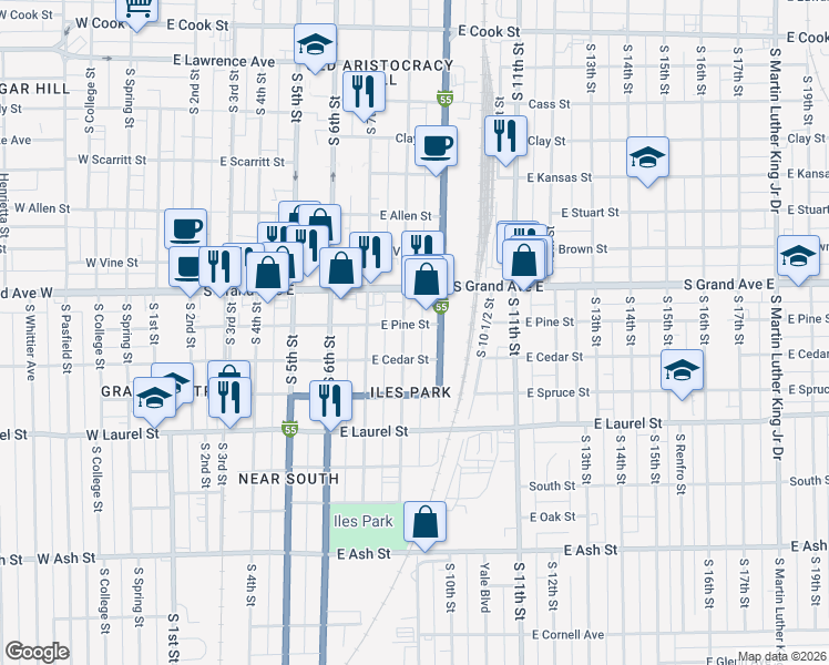 map of restaurants, bars, coffee shops, grocery stores, and more near 1501 South 9th Street in Springfield