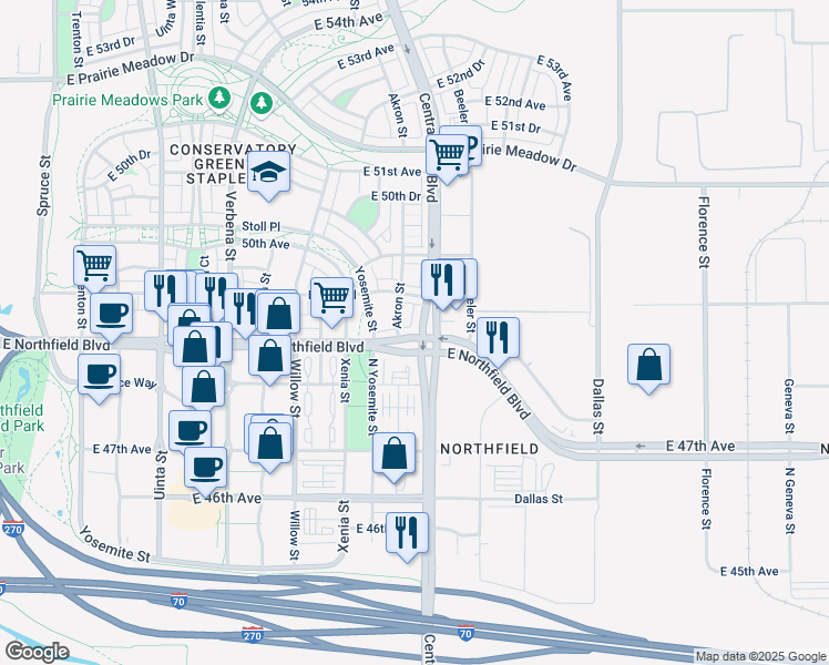 map of restaurants, bars, coffee shops, grocery stores, and more near in Denver