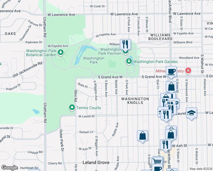 map of restaurants, bars, coffee shops, grocery stores, and more near 1328 Bates Avenue in Springfield
