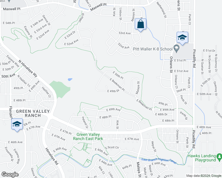 map of restaurants, bars, coffee shops, grocery stores, and more near 20609 East 49th Avenue in Denver