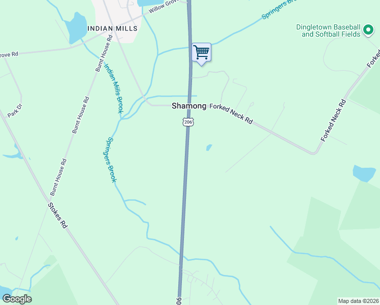 map of restaurants, bars, coffee shops, grocery stores, and more near 1068 U.S. 206 in Shamong