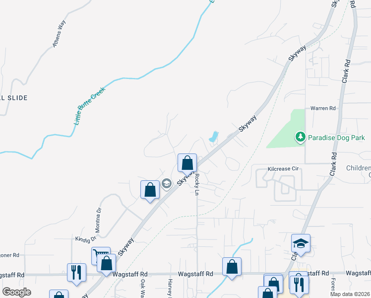 map of restaurants, bars, coffee shops, grocery stores, and more near 6642 Lincoln Drive in Paradise