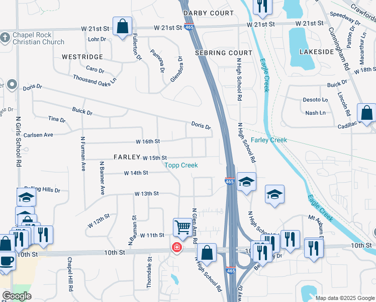map of restaurants, bars, coffee shops, grocery stores, and more near 1514 North Glen Arm Road in Indianapolis