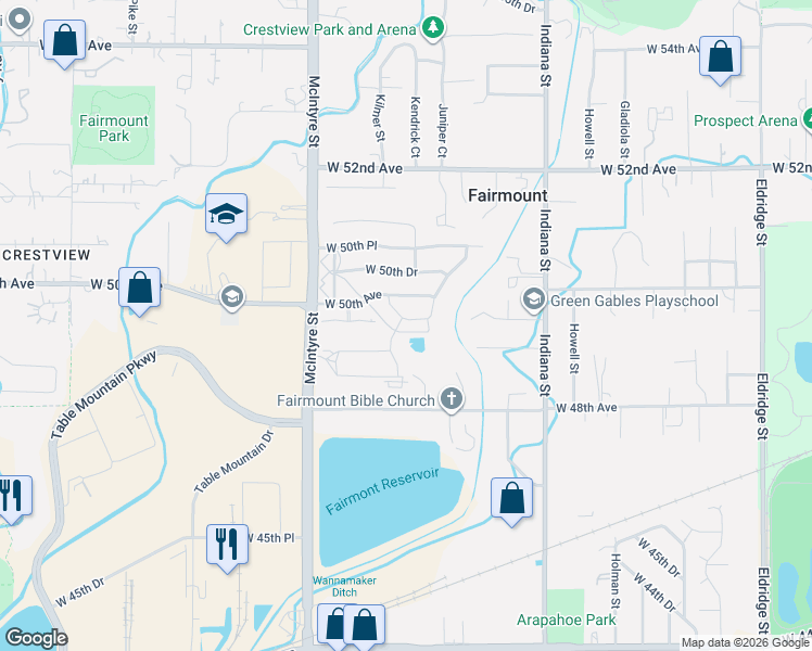 map of restaurants, bars, coffee shops, grocery stores, and more near 15274 West 49th Place in Golden